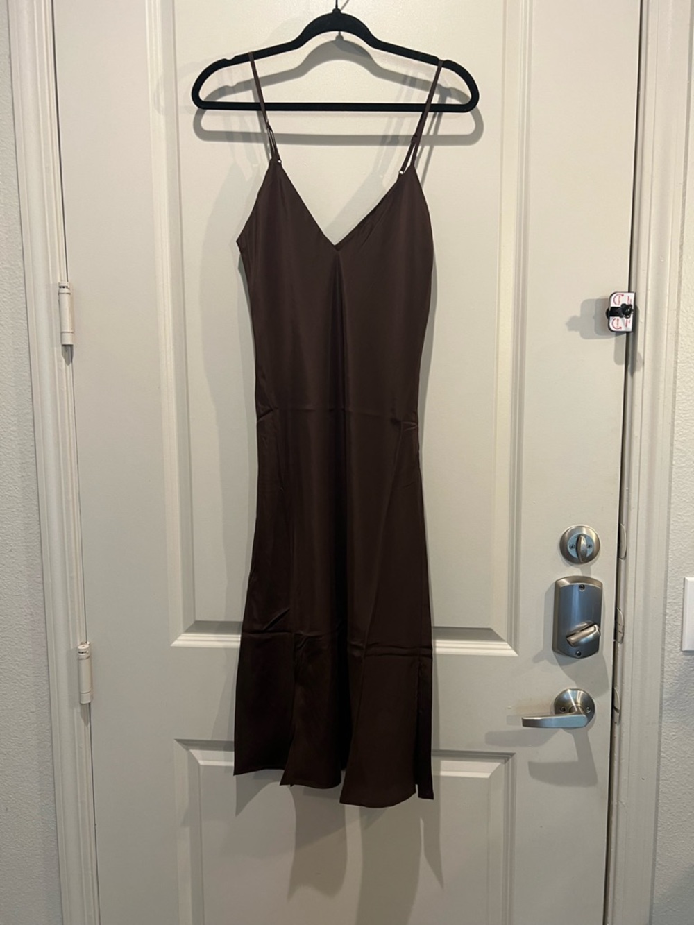Gold Hawk Dark Chocolate Silk Slip Dress Size S NWT - Picture 2 of 7